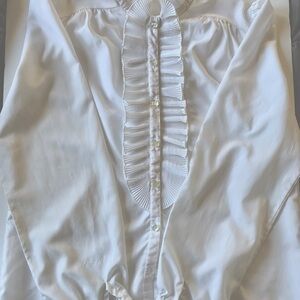 1970s Vintage White Frilly Blouse, no size, button up  victorian with ruffles